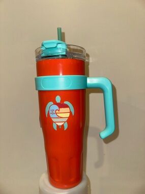 Life Is Good Red Tumbler with Teal Handle & Straw